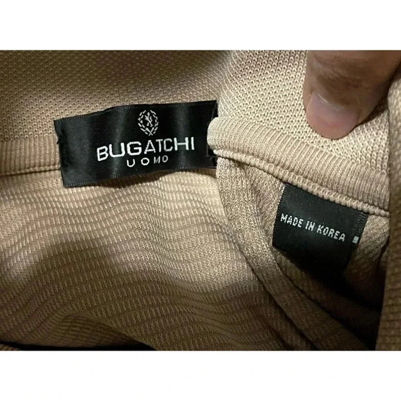 Bugatchi Uomo Tan Short Sleeve Knitted Collard Shirt Size large - Picture 4 of 8
